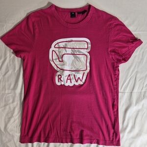 G-Star Raw Pink Graphic T Shirt Womens Medium Distressed Holes As Is